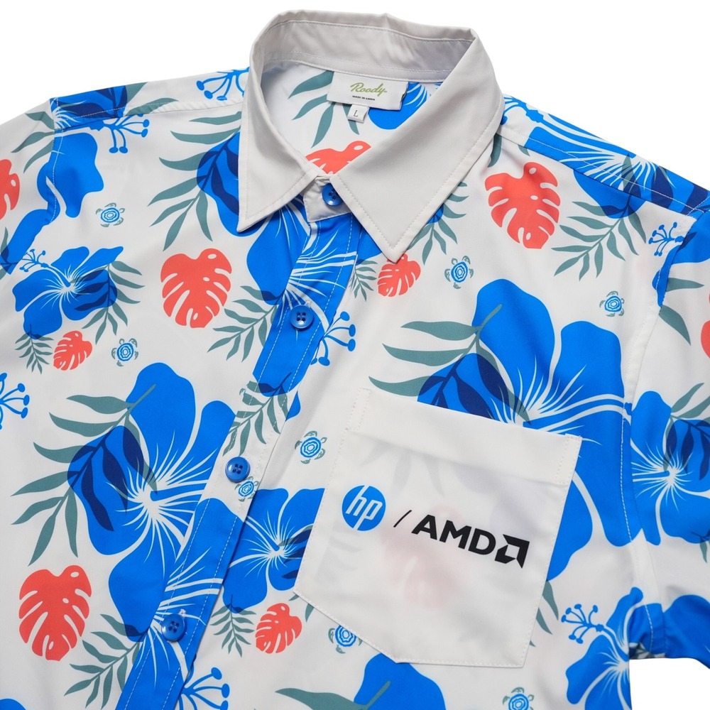 Roody HP AMD Hawaiian Shirt Mens Large Floral Tech Swag Aloha Button Up